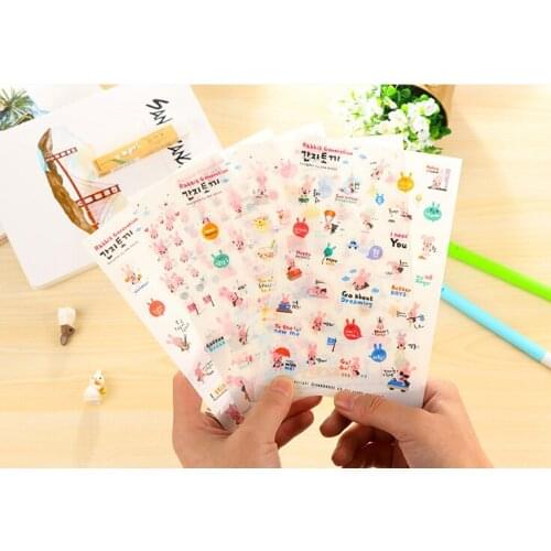 6pcs kawaii pink rabbit pvc Transparent Organizer Calendar Book Planner Scrapbook Decoration Diary Sticker papeleria