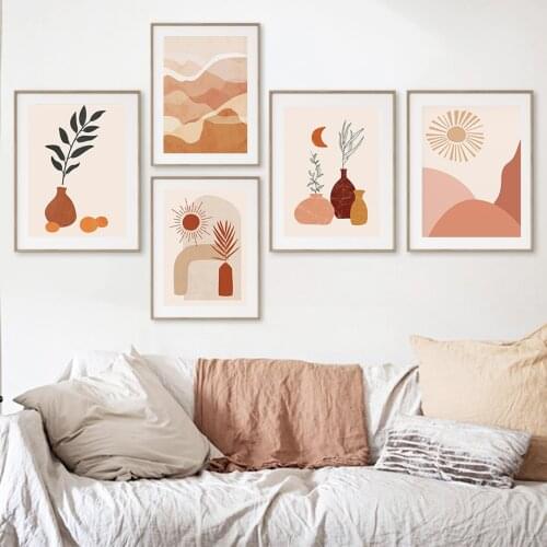 Abstract Sun Leaf Vase Geometry Landscape Wall Art Canvas Painting Nordic Posters And Prints Wall Pictures For Living Room Decor