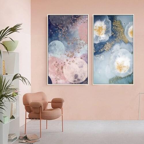 Abstract Pink starry Canvas Print Paintings gold foil bird Poster Nordic Wall Art Pictures on Canvas Living Room Home Decor