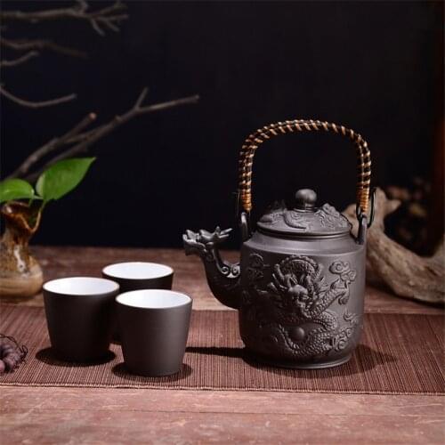 Yixing Handmade Tea Pot Purple Clay Dragon Teapot with Handle Portable Creative Large Capacity Puer Kettle Kung Fu Drinkware
