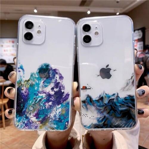 Watercolor landscape Painting Phone Case For iPhone 11 Pro Max 12 Pro X XR XS Max 7 8 6s Plus SE 2020 Clear Soft TPU Back Cover