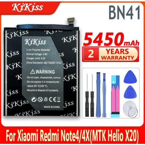 KiKiss 5450mAh BN41 BN 41 BN-41 For Xiaomi Redmi Note 4 MTK Helio X20 / For Xiao mi Redmi Note 4X Pro MTK Helio X20