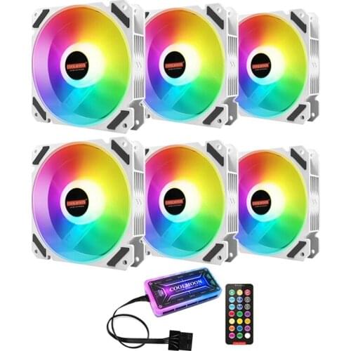 COOLMOON JOY Case Fan 12cm Desktop Computer Silent + IR Remote Adjustable Speed 6PIN Cooling RGB CPU Case Fan