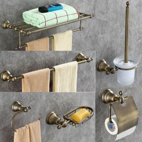 DONGKE Green Bronze Bathroom Pendant Copper Towel Rack Rack Simple European Towel Rack Bathroom Hardware Pendant Set 7700