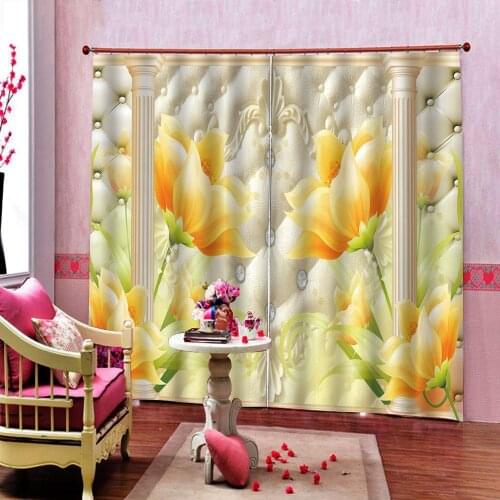 Crystal soft curtains roman Flowers print Chinese Customized 3D Blackout Curtains Living Room Bedroom Hotel Window curtains