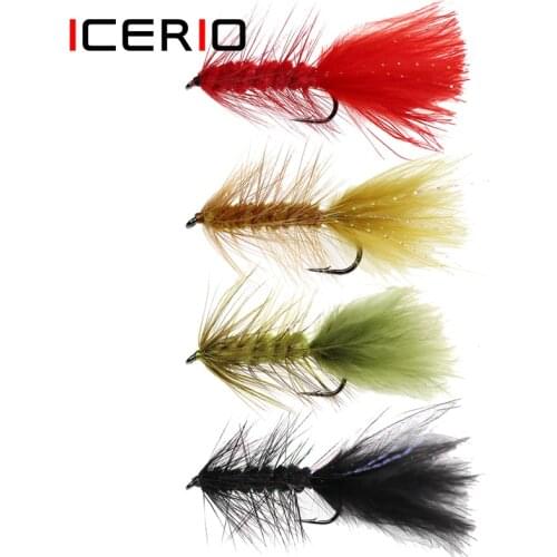 ICERIO 6PCS Wooly Bugger Streamers Fishing Fly Lures Olive Red Black Saltwater Fly Tying Hook Trout Flies Bait