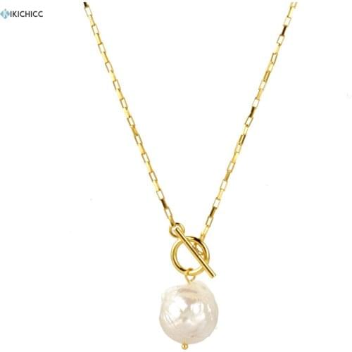 Kikichicc 100% 925 Sterling Silver Big Pearl Pendant Long Chain Geometric Horoscope Chain Necklace Jewelry For Fashion Women