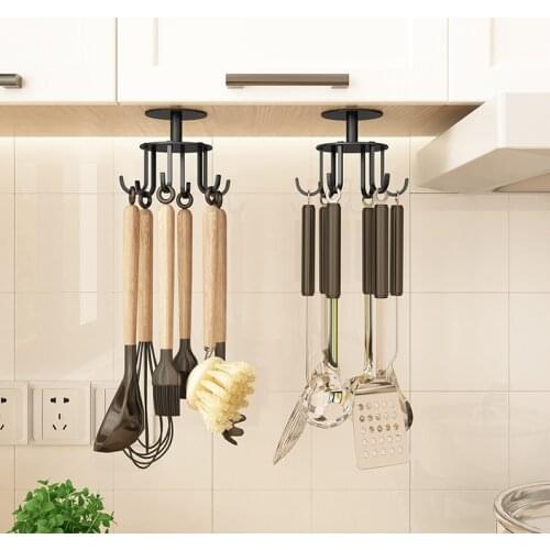 Kitchen Hook Rotating Storage Rack Free Perforation Wall-mounted Kitchen Utensils Multifunctional Rack
