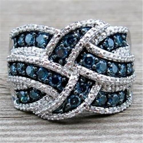 Milangirl Luxury Cubic Zirconia Rings For Women Jewelry Wedding Engagement Dark Blue Rings Statement Anel