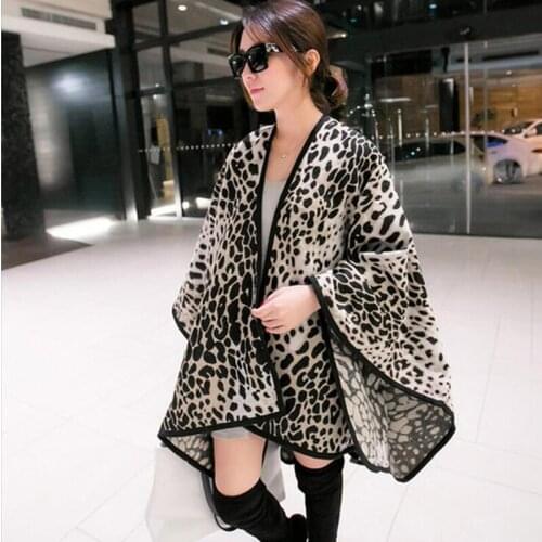 Fashion Women Winter blanket shawl Leopard printing thick ponchos available 3 colours 153*130cm 500gram Free shipping