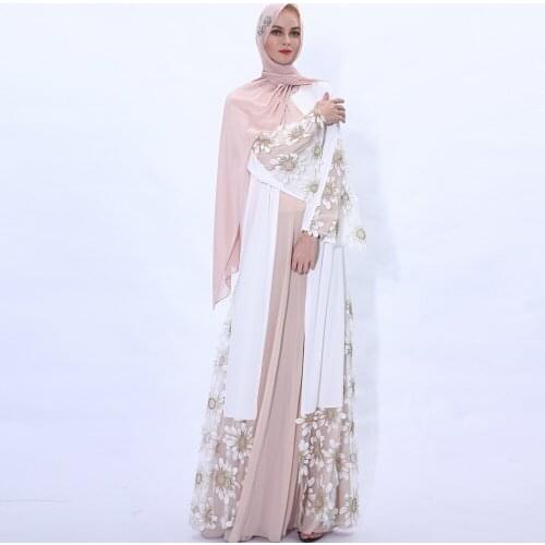 Muslim Dress Women Ramadan Muslim Fashion Lace-up Dress Mesh Yarn Stitching Cardigan Kimono Abaya Dubai Abaya Turkey