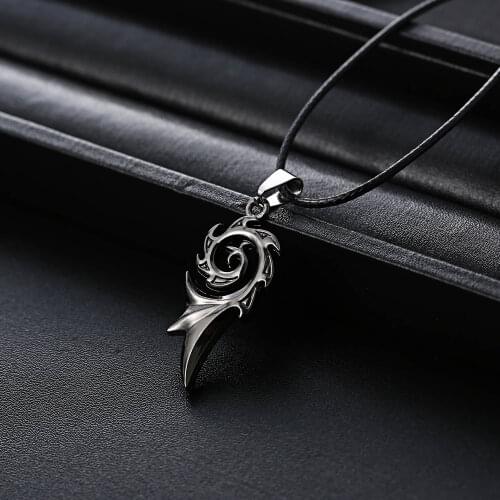 2021 Trend Mens Punk Dragon Flame Stainless Steel Cool Leather Chain Pendant Necklace Fashion Men Necklace Jewelry Wholesale
