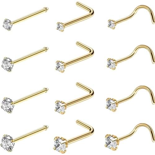 Multi Styles Stainless Steel Sexy Cubic Zircon Nose Stud Nose Stud Hooks Bar Pin Nose Rings Ear Cuff Body Piercing Man Women