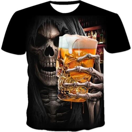 2021 Summer Street Halloween Horror Skull 3D T Mens Large Size Casual Short Loose Pullover T-shirt