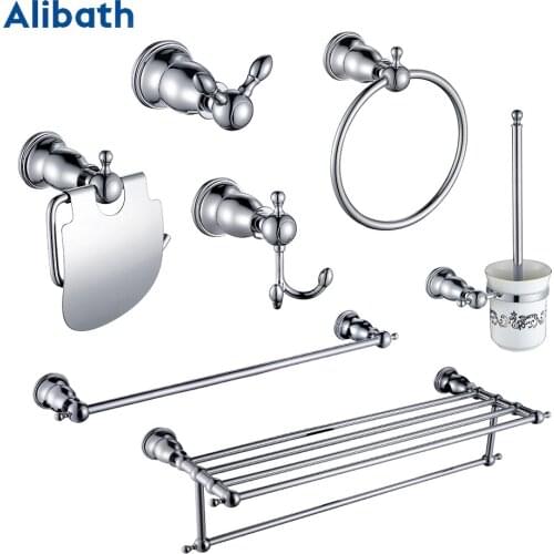 Chrome Brass Bathroom Accessories Ceramic Sets European Bathroom Hardware Set Luxury Toilet Toothbrush Holder Metal