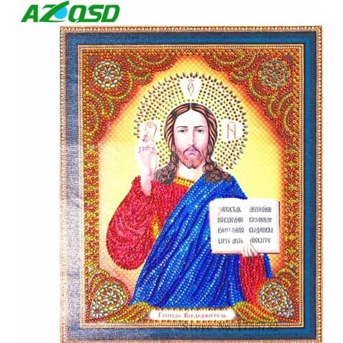 AZQSD Special Shaped Round Drill 27x33 Diamond Painting Religious Embroidery Icons Rhinestones Picture Full Display Home Deecor
