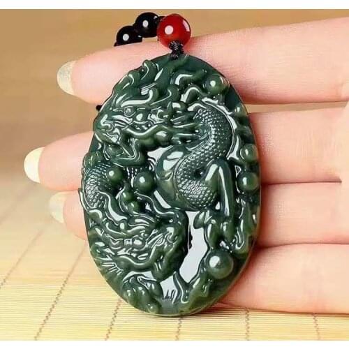 Natural Hetian Jade Stone Dragon Pendant Beads Necklace Chinese Jadeite Jewelry Charm Reiki Amulet Carved Gifts for Women Men