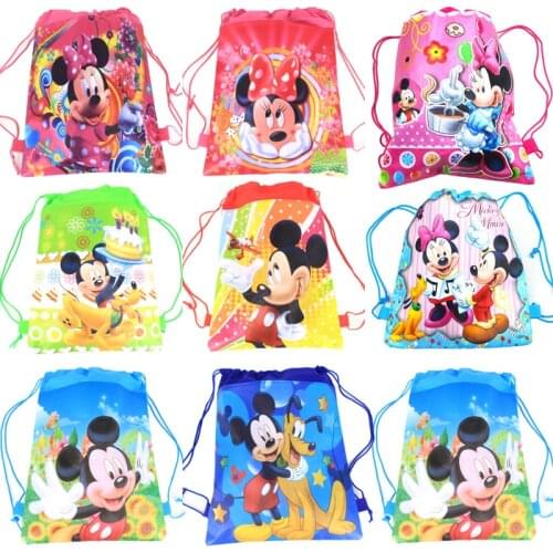 Disney Minnie Mickey Mouse Non-woven Fabrics Drawstring Backpack Shopping bag Birthday Party Gifts Swimming School Backpacks