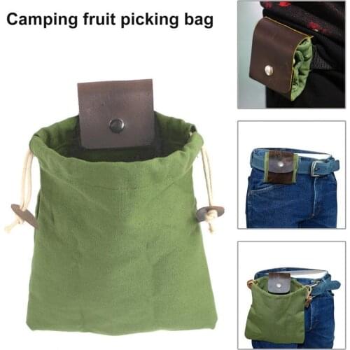 Outdoor Hiking Foraging Pouch Garden Fruit Picking Bag with Drawstring Waxed Leather Canvas Jungle Outdoor Camping Storage Bags