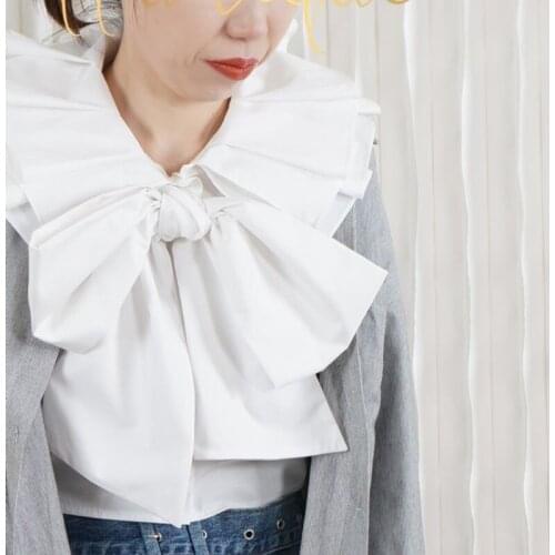 Vintage Crystal Lace Ladies False Blouse Collar Half Shirt Irregular Exaggerated oversized bow, pure cotton, white, lapel, lotus