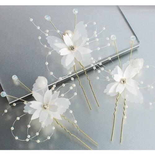 3Pcs/set Women Bridal Bride Wedding Crystal White butterfly Flower Hairpin Sticks Hair Braider Styling Tools Accessories