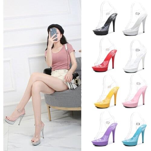 Women PVC Ankle Strap Jelly Candy Heel Transparent Sexy Clear High Heels Summer Sandals Pumps Shoes 13cm Women Sandals