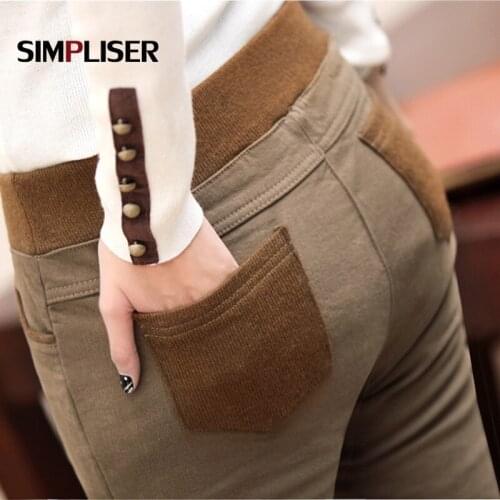 Pants For Women 2020 Winter Fleece Pencil Pants Ladies Elastic Waist Black Khaki Femme Pantalon Long Trousers Leggings
