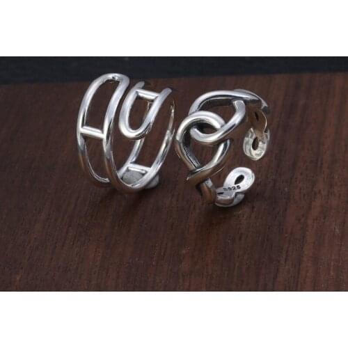 Genuine 925 Sterling Silver Women Vintage Simple Open Rings Designer Fashion Jewelry For Women Opening Adjustable Ring Gifts