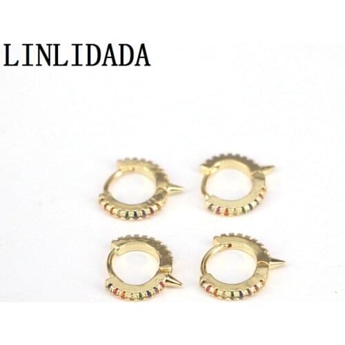10Pairs 14MM, Small Gold-Color Hoop Earrings with Rainbow CZ Fashion Luxury Jewelry for Women Wedding Engagement Gift