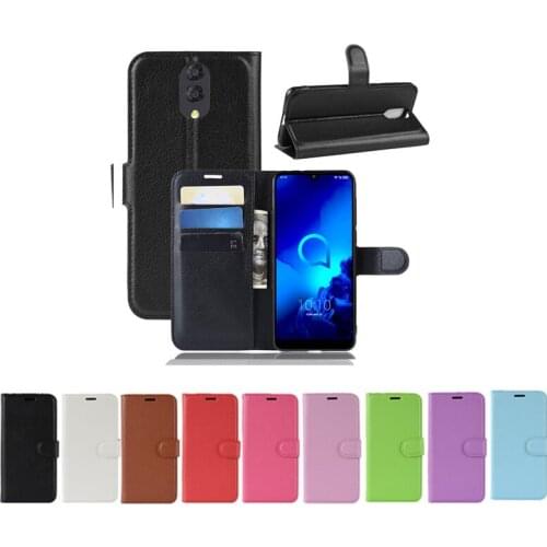 10pcs/lot PU leather Flip Wallet Litchi Pattern Phone Case For Alcatel 1S 1X 2019 3L Lychee Grain Cover