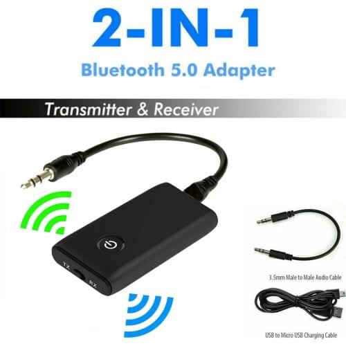 2 in 1 Bluetooth 5.0 Transmitter Receiver Wireless Hifi Music Audio 3.5mm Jack USB Aux Adapter Stereo Headphones for Car PC TV