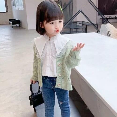 2021 Spring Autumn Girls Windbreaker Knitted Coat Solid Color Jacket Outwear Single Breasted Children Clothing 2-8 Years Old