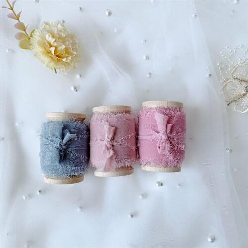 3rolls/set roll ins style Handmade Chiffon Frayed Edged Silk ribbon wedding bouquet streamers photography styling, gift wrapping