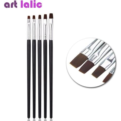 5PC Nail Art Tool Set Acrylic UV Gel Salon Pen Flat Brush Kit Dotting Tool For Decorations Beauty Tools Nail Polish Brushes
