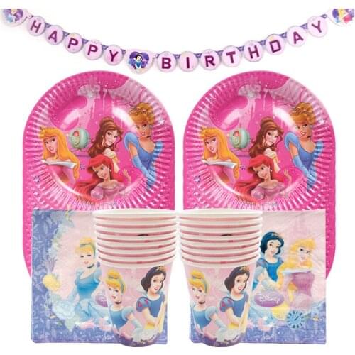 65pcs 16 People Use Disney Princess Theme Girl Birthday Party Cup Plate Napkin Combination Decoration Children Love