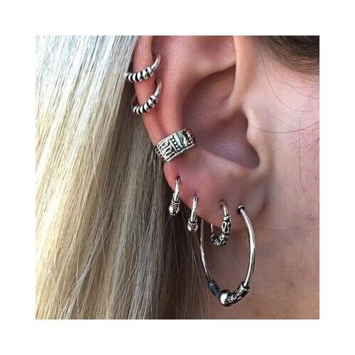7pcs/set Punk Round Ear Cuff Clip Earrings For Women Mujer Brincos Girl Fashion Jewelry Boucles Pendientes Bijoux Party Bijoux