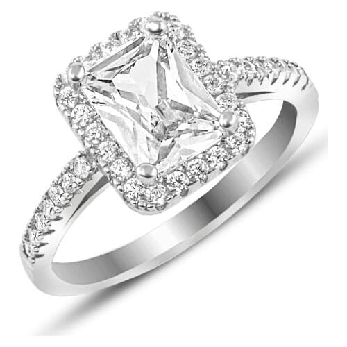 Baguette Fashion Crystal Engagement for Women Square Cubic Zirconia Real Sterling Silver Rings 2021 Wedding Trend Female Jewelry