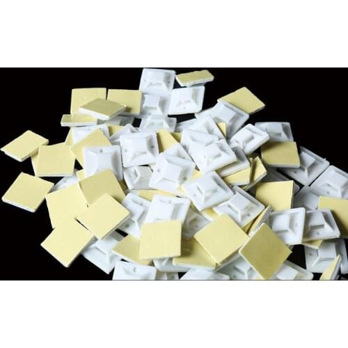 Non-glue White Cable Base Mounts Wall Holder Fixing Seat Clamps 40mmX40mm 250PCS/Set Cable Wire Zip Tie Mounts Bases