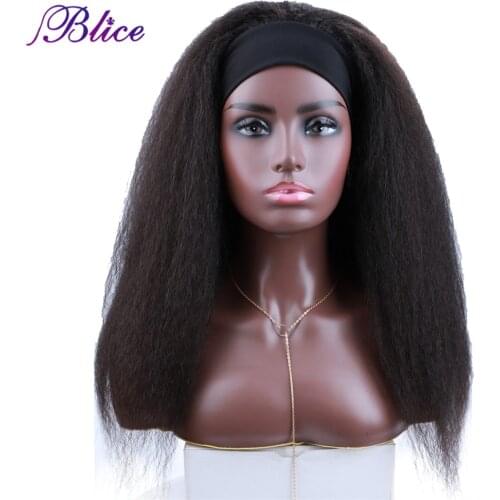Blice Long Headband Wig Glueless Synthetic Hair Extensions Kinky Straight Elastic Scarf Wigs For African American Women