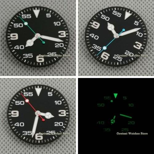 High Quality 29mm Sterile Black Watch Dial + Hands Green Luminous Fit ETA 2836/2824,DG2813/3804 Miyota 8215 821A movement