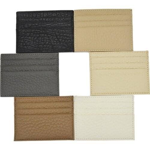 Genuine Cow Leather Men&Women Elephant Grain Pattern Card Holder Beige Durable Slim Creamy white Bank Business ID Card Case