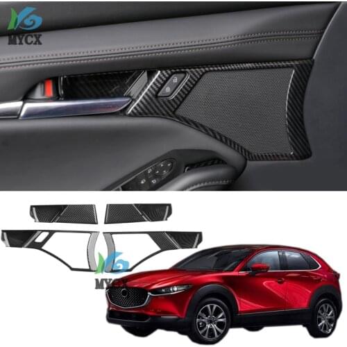 For Mazda CX30 CX-30 2020 2021 Carbon fiber Interior Inner Door Handle Bowl Catch Cover Trim Frame Molding Decoration