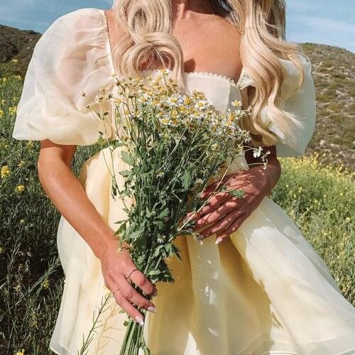 Lady Lace Tulle Dresses Elegant Sexy Short Puff Sleeve Chic Women Cute Girl Princess Prom Gowns Party Night Mini Dress Outfits