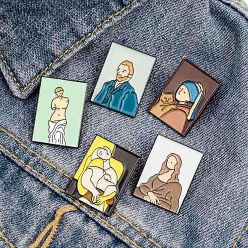 Art Oil Painting Enamel Pin Custom Cartoon Van Gogh Venus Brooches Badge Shirt Lapel Pin Buckle Canvas Jewelry Gift for Friend