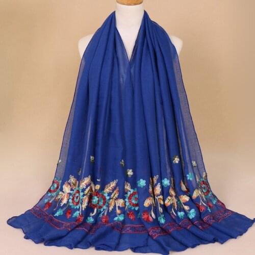 Cotton Hijab Embroidered Scarf Floral Muslim Pattern Flower Shawls Scarves Long Wraps Beach Pashmina Headband 180*90cm
