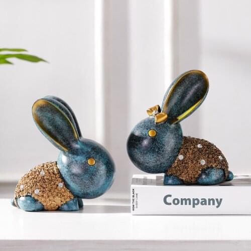 Craft Resin Figurine Miniatures White Art Modern Rabbit Couple Living Room Figurine Miniatures Simple Adornos Home Decor DG50FM
