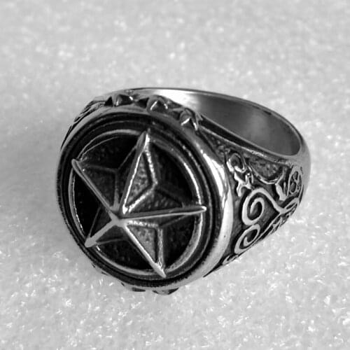 Self Defense EDC Unisex Pentagram Ring Outdoor Ring Stainless Steel Retro Finger fist Ring Survival Safety Protection Ring