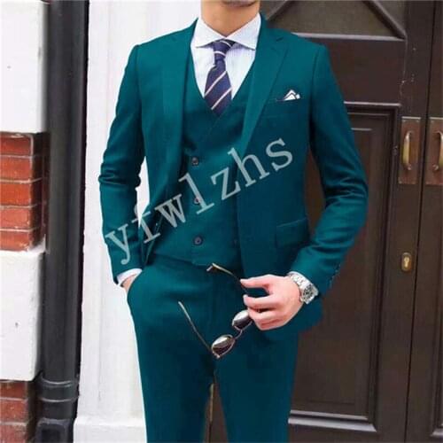 Handsome Groomsmen Two Buttons Notch Lapel Groom Tuxedos Wedding Dress Men Suits Blazer Prom Dinner (Jacket+Pants+Tie+Vest) A815