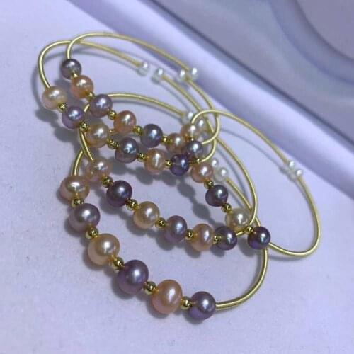 Beautiful natural 6 beads 7-8mm color freshwater pearl bracelet fashion jewelry