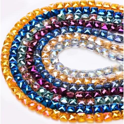 Czech Glass Square Beads Plated 6/8mm Faceted Crystal Flat Beads For DIY Jewelry Making Necklaces Jewelry Supplies Wholesale